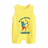 My First Dussehra Lokesh Victory Bow Button Romper - PASTEL YELLOW - New Born (Chest 18")
