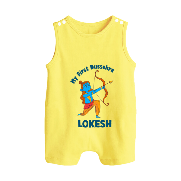 My First Dussehra Lokesh Victory Bow Button Romper - PASTEL YELLOW - New Born (Chest 18")