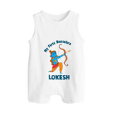 My First Dussehra Lokesh Victory Bow Button Romper - WHITE - New Born (Chest 18")