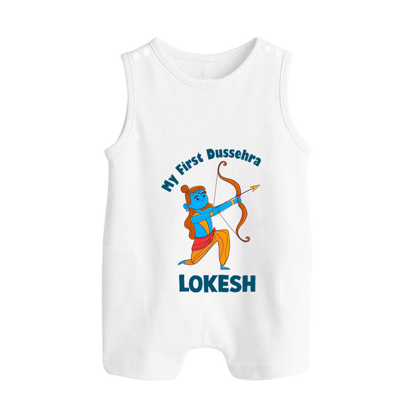 My First Dussehra Lokesh Victory Bow Button Romper - WHITE - New Born (Chest 18")