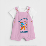 My First Dussehra Lokesh Victory Bow Dungaree - BABY PINK - 0 - 5 Months Old (Chest 18")