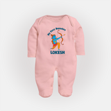 My First Dussehra Lokesh Victory Bow Fullbody suit - BABY PINK - New Born (Chest 7.5")