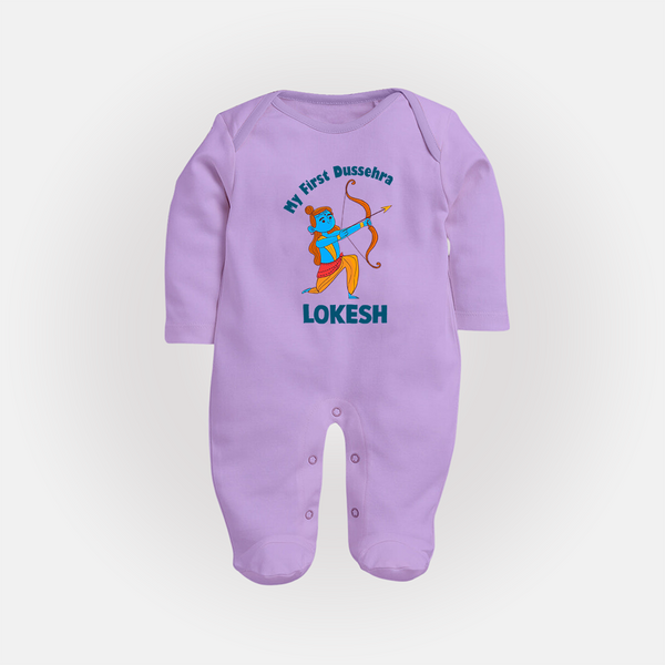My First Dussehra Lokesh Victory Bow Fullbody suit - LILAC - New Born (Chest 7.5")