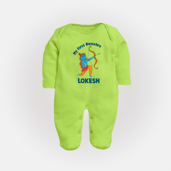 My First Dussehra Lokesh Victory Bow Fullbody suit - LIME GREEN - New Born (Chest 7.5")