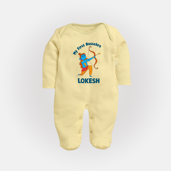 My First Dussehra Lokesh Victory Bow Fullbody suit - PASTEL YELLOW - New Born (Chest 7.5")