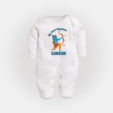 My First Dussehra Lokesh Victory Bow Fullbody suit - WHITE - New Born (Chest 7.5")