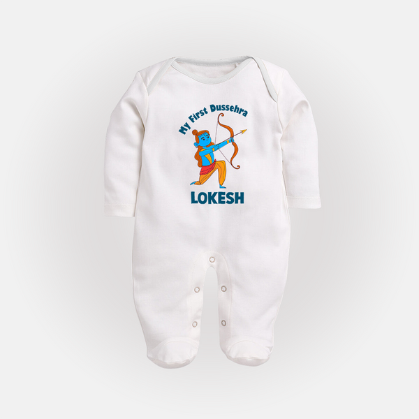 My First Dussehra Lokesh Victory Bow Fullbody suit - WHITE - New Born (Chest 7.5")