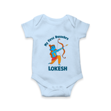 My First Dussehra Lokesh Victory Bow Romper - BABY BLUE - New Born (Chest 14")
