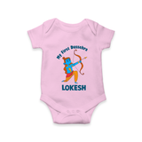 My First Dussehra Lokesh Victory Bow Romper - BABY PINK - New Born (Chest 14")