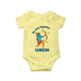 My First Dussehra Lokesh Victory Bow Romper - PASTEL YELLOW - New Born (Chest 14")