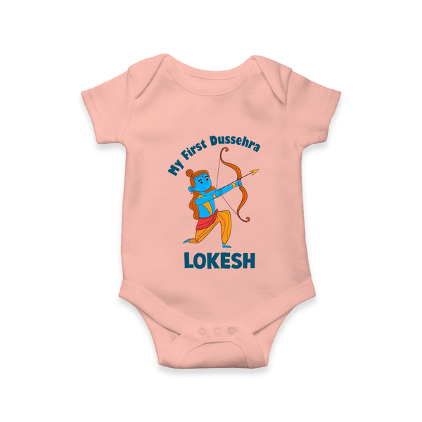 My First Dussehra Lokesh Victory Bow Romper - PEACH - New Born (Chest 14")