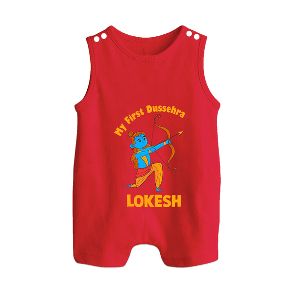 My First Dussehra Lokesh Victory Bow Button Romper - RED - New Born (Chest 18")