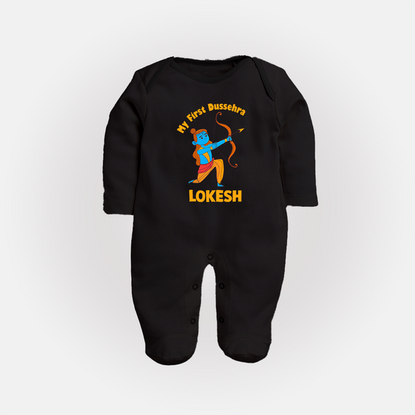 My First Dussehra Lokesh Victory Bow Fullbody suit - BLACK - New Born (Chest 7.5")
