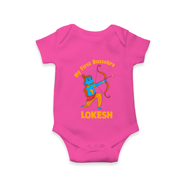 My First Dussehra Lokesh Victory Bow Romper - HOT PINK - New Born (Chest 14")