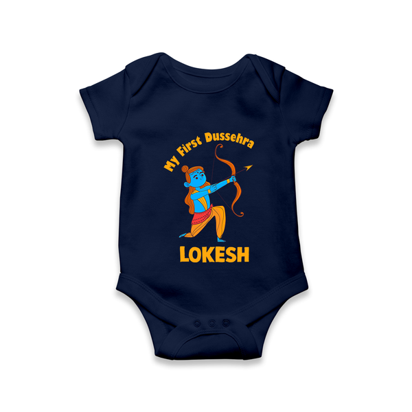 My First Dussehra Lokesh Victory Bow Romper - NAVY BLUE - New Born (Chest 14")