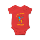 My First Dussehra Lokesh Victory Bow Romper - RED - New Born (Chest 14")