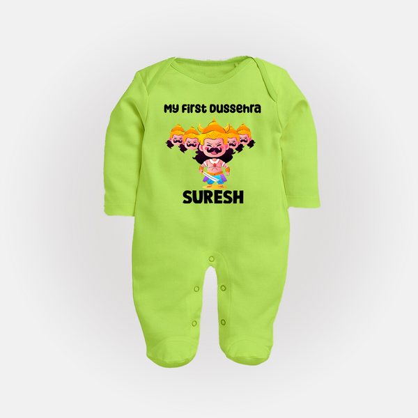 My First Dussehra Suresh Ravan King Fullbody suit - LIME GREEN - New Born (Chest 7.5")