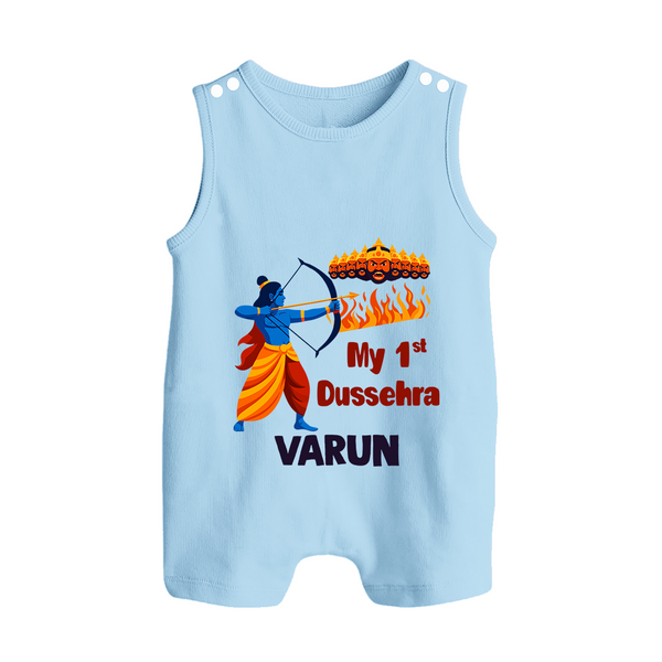 My First Dussehra Varun Ram Victory Button Romper - BABY BLUE - New Born (Chest 18")