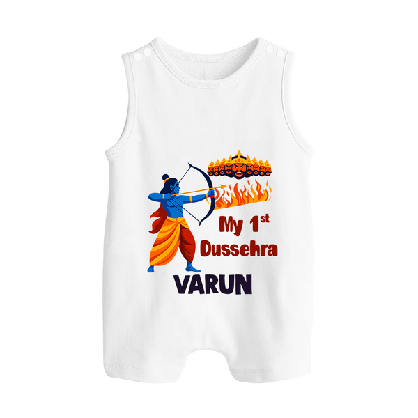My First Dussehra Varun Ram Victory Button Romper - WHITE - New Born (Chest 18")