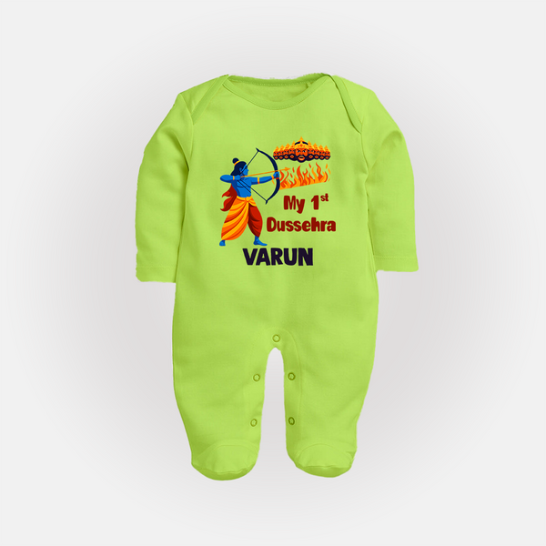 My First Dussehra Varun Ram Victory Fullbody suit - LIME GREEN - New Born (Chest 7.5")