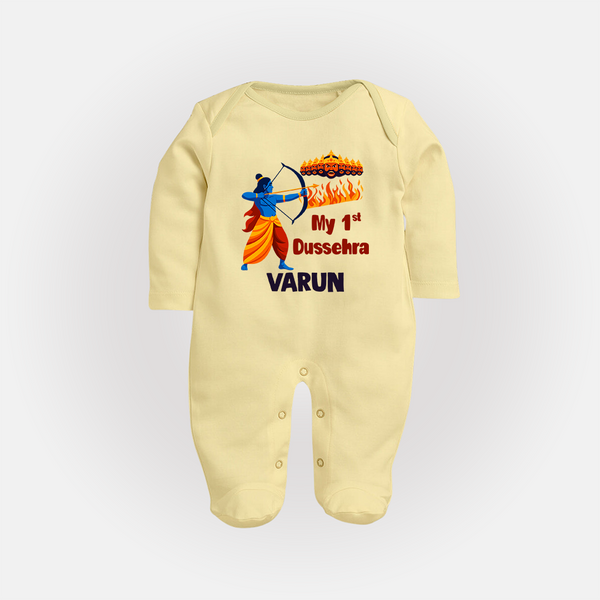 My First Dussehra Varun Ram Victory Fullbody suit - PASTEL YELLOW - New Born (Chest 7.5")