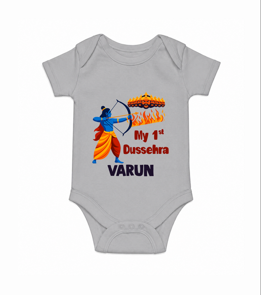 My First Dussehra Varun Ram Victory Romper - GREY - New Born (Chest 14")