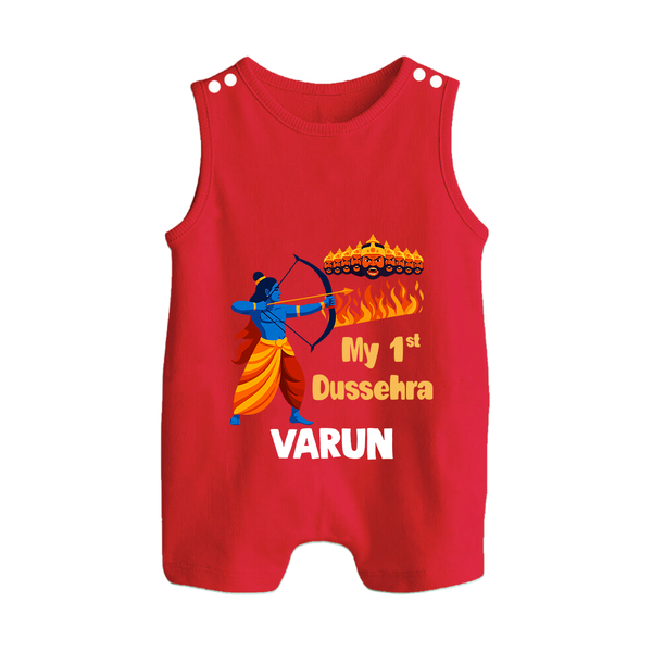 My First Dussehra Varun Ram Victory Button Romper - RED - New Born (Chest 18")