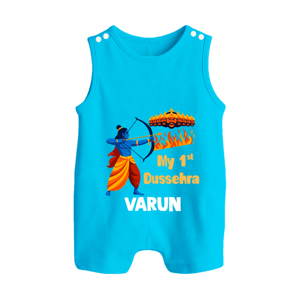 My First Dussehra Varun Ram Victory Button Romper - SKY BLUE - New Born (Chest 18")
