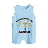 My First Dussehra Ganesh Arrow Tradition Button Romper - BABY BLUE - New Born (Chest 18")