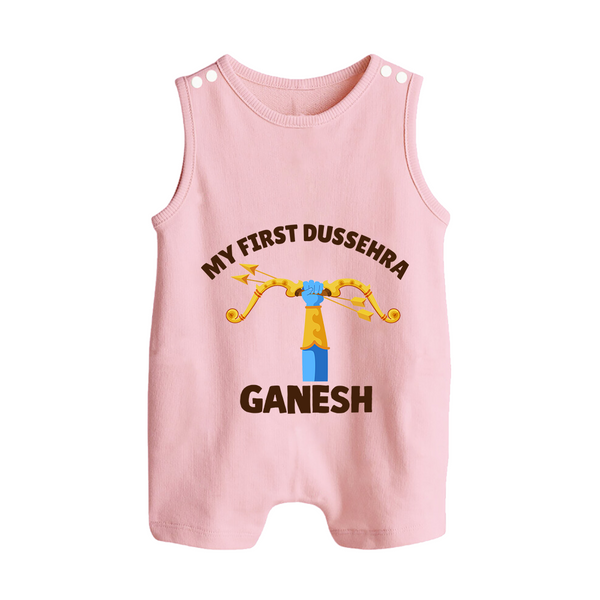 My First Dussehra Ganesh Arrow Tradition Button Romper - BABY PINK - New Born (Chest 18")