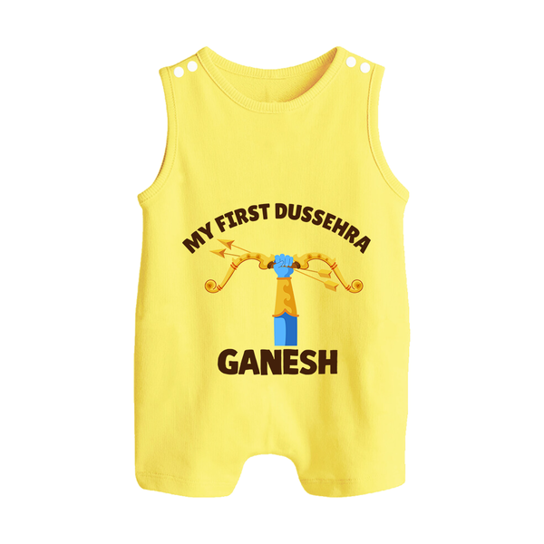 My First Dussehra Ganesh Arrow Tradition Button Romper - PASTEL YELLOW - New Born (Chest 18")