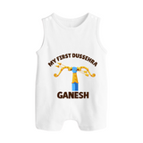 My First Dussehra Ganesh Arrow Tradition Button Romper - WHITE - New Born (Chest 18")