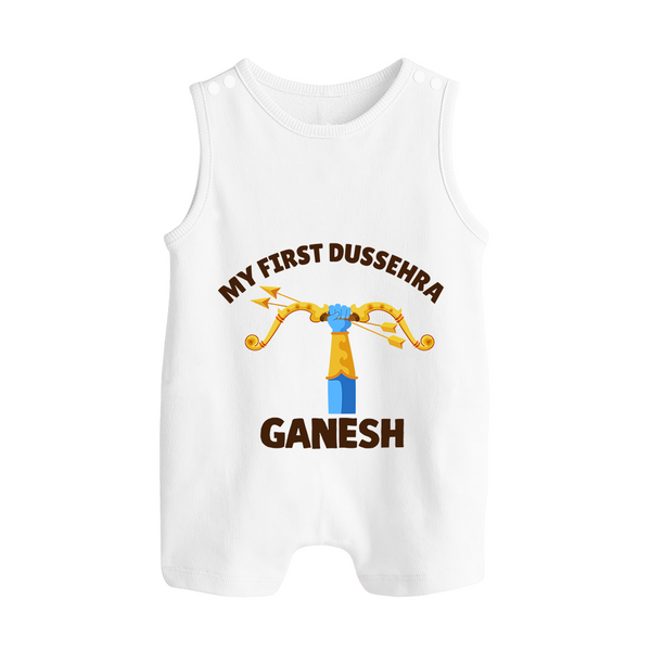 My First Dussehra Ganesh Arrow Tradition Button Romper - WHITE - New Born (Chest 18")