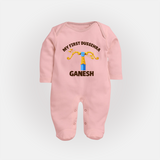 My First Dussehra Ganesh Arrow Tradition Fullbody suit - BABY PINK - New Born (Chest 7.5")