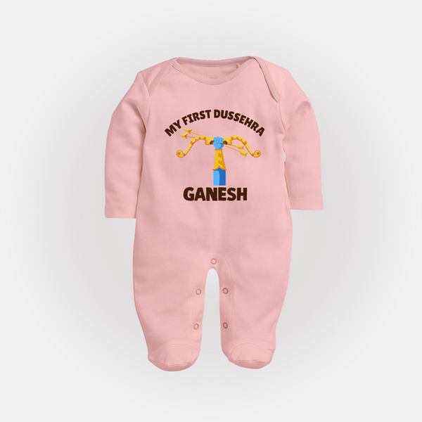 My First Dussehra Ganesh Arrow Tradition Fullbody suit - BABY PINK - New Born (Chest 7.5")
