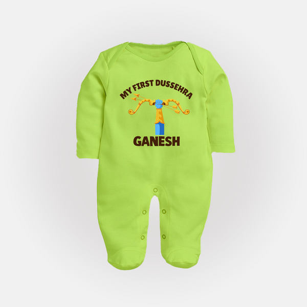 My First Dussehra Ganesh Arrow Tradition Fullbody suit - LIME GREEN - New Born (Chest 7.5")