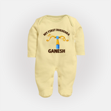 My First Dussehra Ganesh Arrow Tradition Fullbody suit - PASTEL YELLOW - New Born (Chest 7.5")