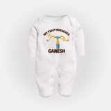 My First Dussehra Ganesh Arrow Tradition Fullbody suit - WHITE - New Born (Chest 7.5")