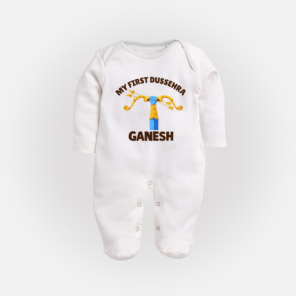 My First Dussehra Ganesh Arrow Tradition Fullbody suit - WHITE - New Born (Chest 7.5")