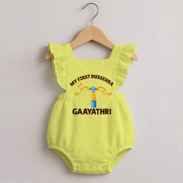 My First Dussehra Ganesh Arrow Tradition Romper Frock - PASTEL YELLOW - 0 - 3 Months Old (Chest 19")