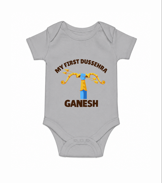 My First Dussehra Ganesh Arrow Tradition Romper - GREY - New Born (Chest 14")