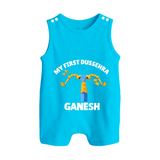 My First Dussehra Ganesh Arrow Tradition Button Romper - SKY BLUE - New Born (Chest 18")