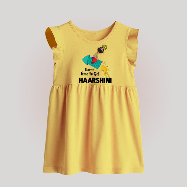 Ravan Time To Go Dussehra Baby Frock - PASTEL YELLOW - 0 - 3 Months Old (Chest 17")