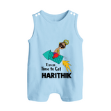 Ravan Time To Go Dussehra Button Romper - BABY BLUE - New Born (Chest 18")