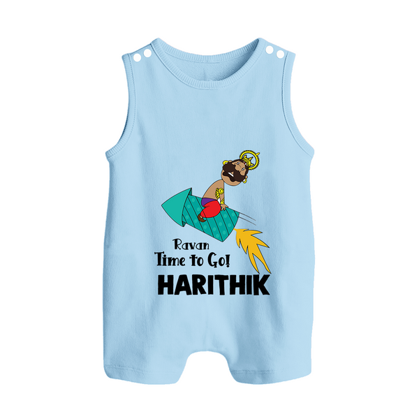 Ravan Time To Go Dussehra Button Romper - BABY BLUE - New Born (Chest 18")