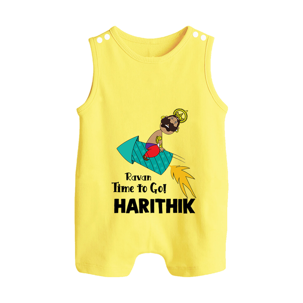 Ravan Time To Go Dussehra Button Romper - PASTEL YELLOW - New Born (Chest 18")