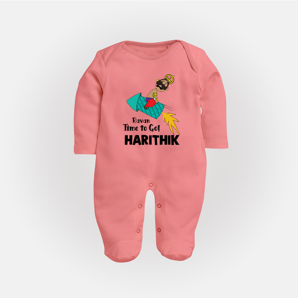 Ravan Time To Go Dussehra Fullbody suit - PEACH - New Born (Chest 7.5")