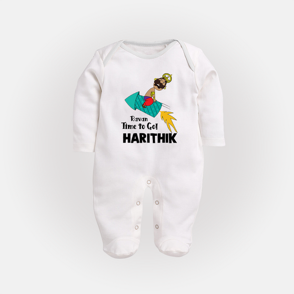 Ravan Time To Go Dussehra Fullbody suit - WHITE - New Born (Chest 7.5")