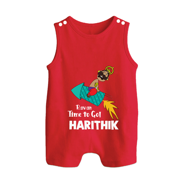 Ravan Time To Go Dussehra Button Romper - RED - New Born (Chest 18")