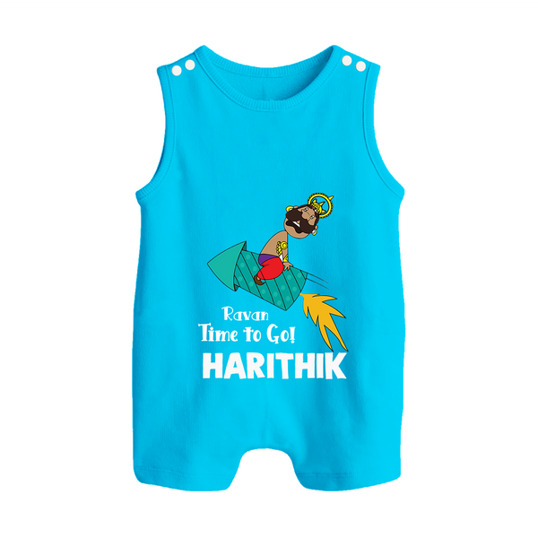 Ravan Time To Go Dussehra Button Romper - SKY BLUE - New Born (Chest 18")